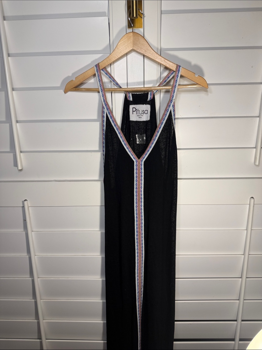 Pitusa Black Maxi Dress with Multicolor Trim